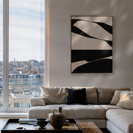 Tableau vertical aux nuances douces et aux traits épurés, de marque Kupko, parfait pour une décoration sophistiquée et apaisante.