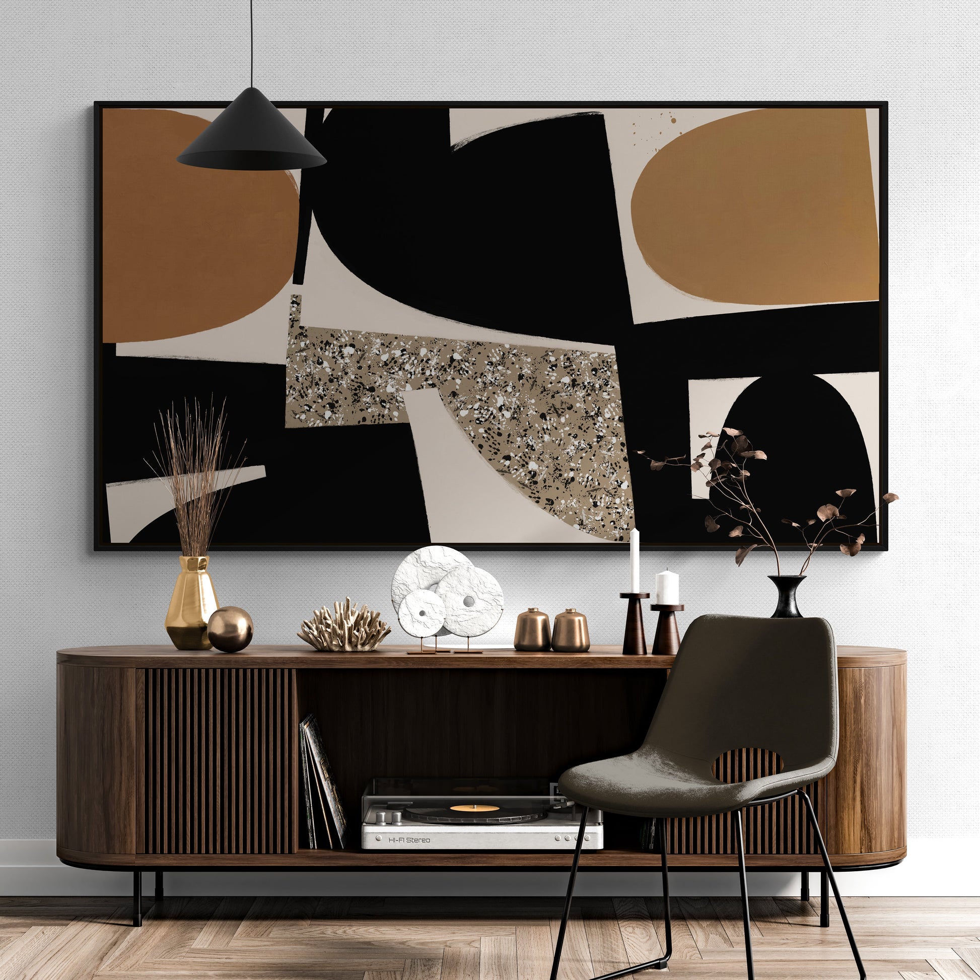 Grand tableau aux lignes fluides et aux teintes harmonieuses, signé Kupko, parfait pour créer une atmosphère moderne et apaisante dans votre espace.