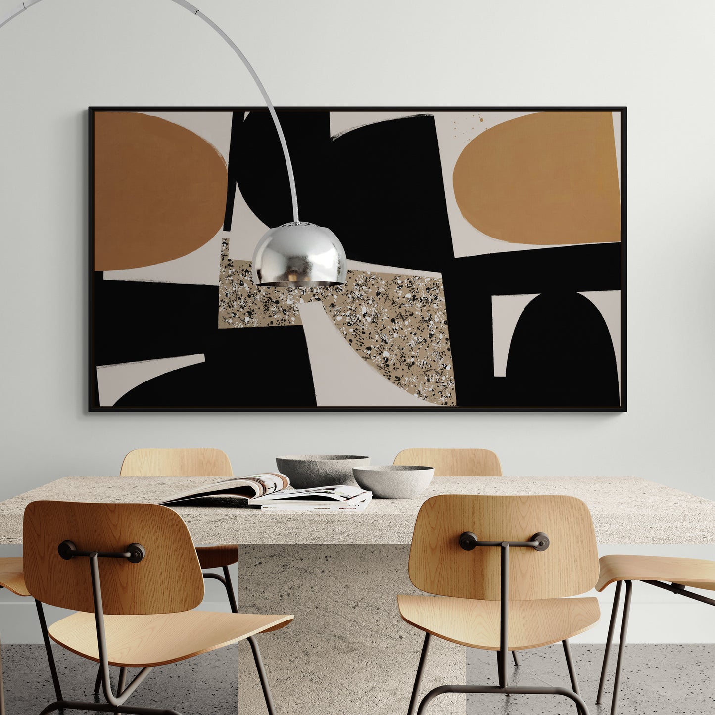 Grand tableau aux formes légères et aux nuances apaisantes, signé Kupko, parfait pour une atmosphère élégante et contemporaine.