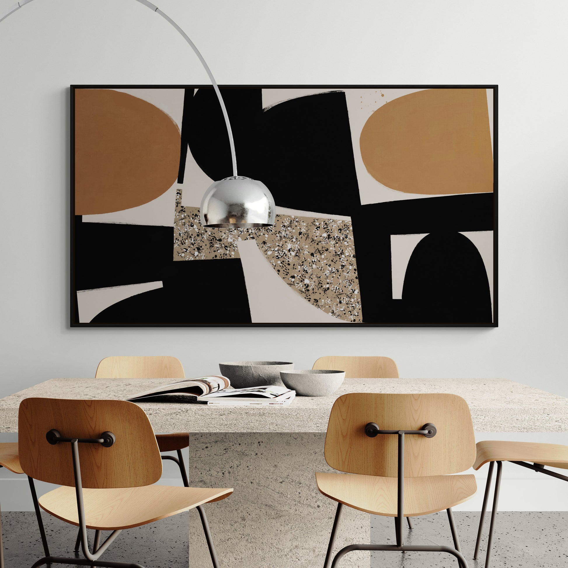 Grand tableau aux formes légères et aux nuances apaisantes, signé Kupko, parfait pour une atmosphère élégante et contemporaine.