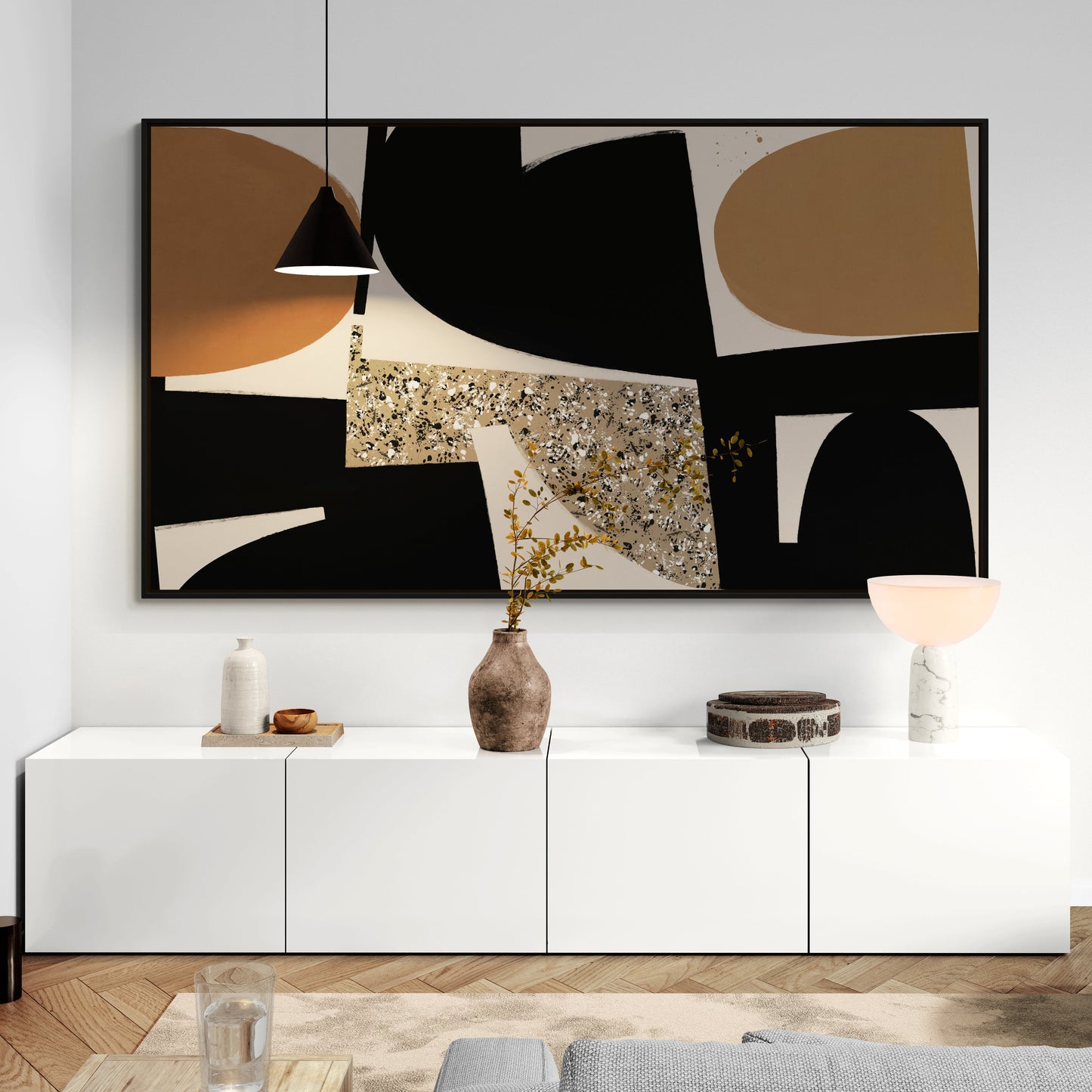Grand tableau aux formes fluides et aux couleurs subtiles, signé Kupko, conçu pour enrichir votre espace avec élégance et sérénité.