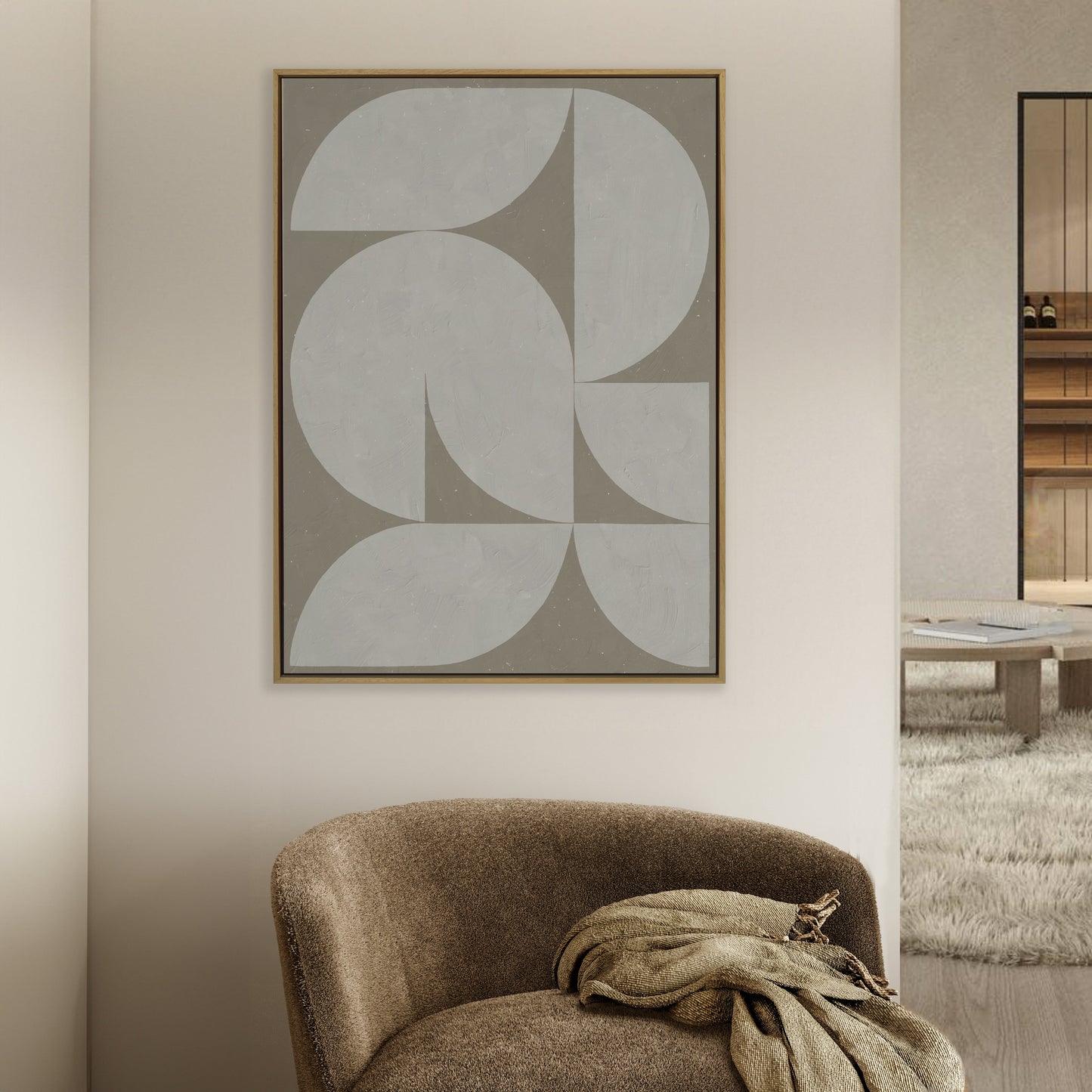 Tableau vertical au style Bauhaus, de marque Kupko, mêlant lignes épurées et formes géométriques pour une touche contemporaine et sophistiquée.