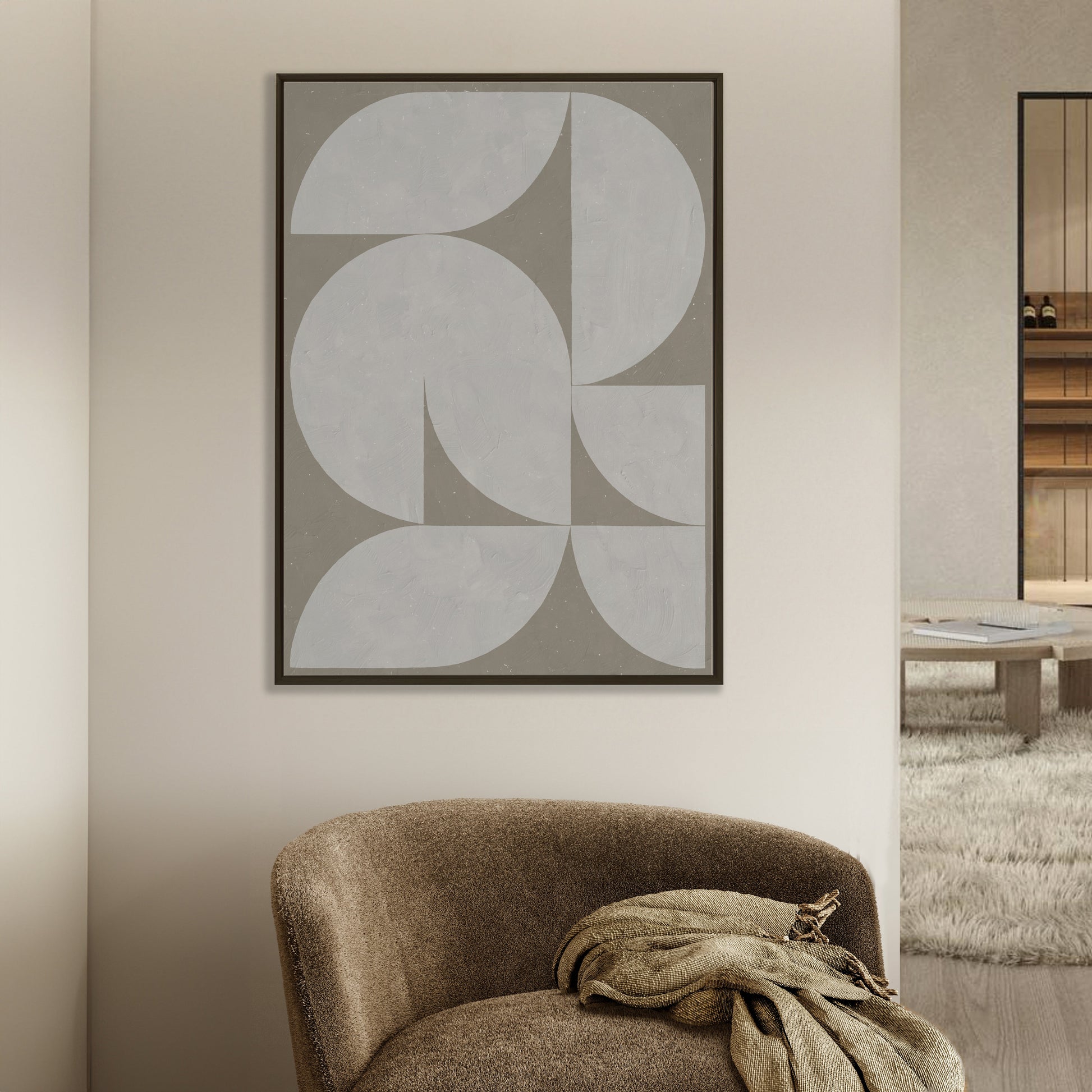 Tableau vertical d’inspiration Bauhaus aux formes géométriques équilibrées, signé Kupko, idéal pour une décoration moderne et architecturale.