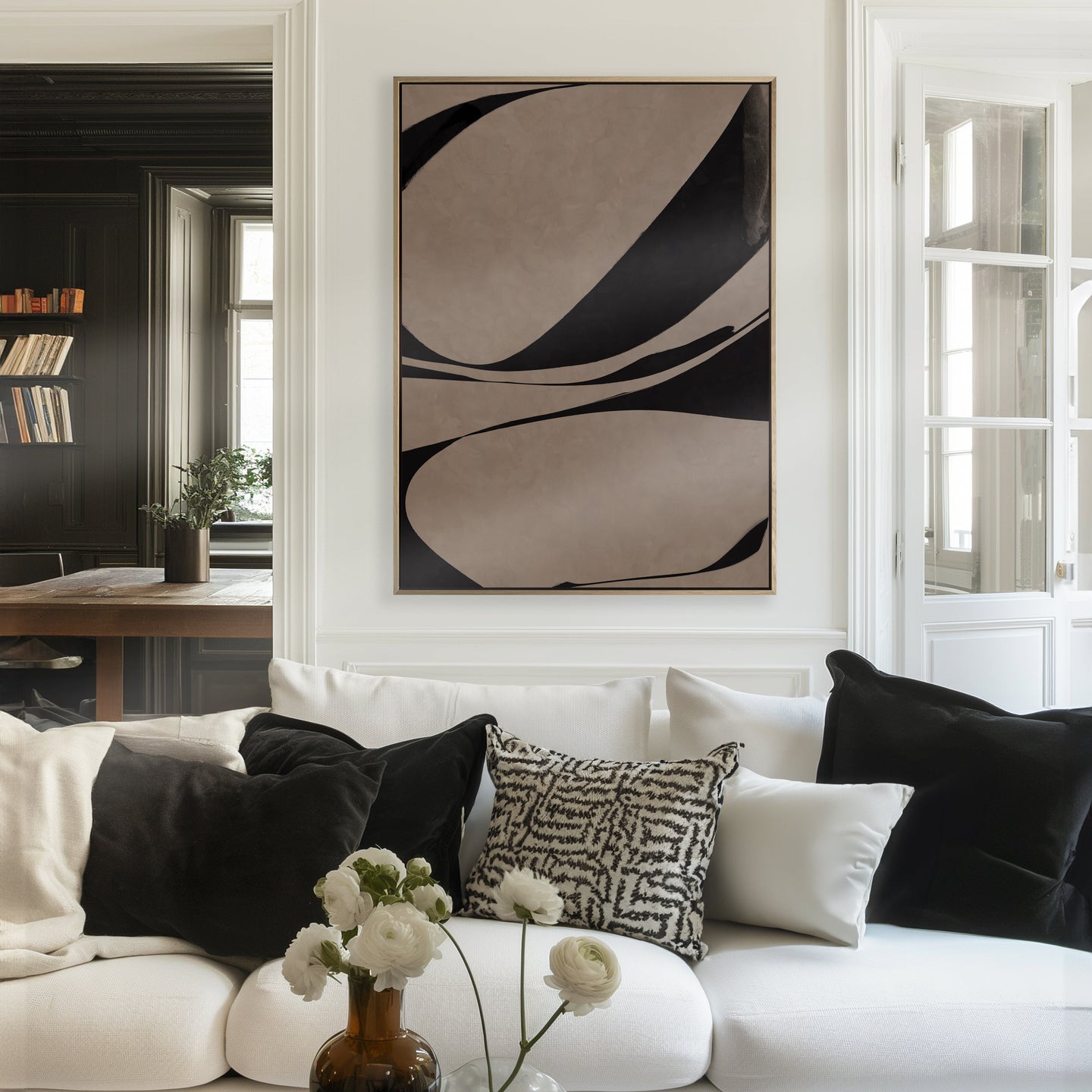 Tableau vertical aux nuances apaisantes et aux lignes gracieuses, signé Kupko, conçu pour sublimer votre intérieur avec élégance et légèreté.