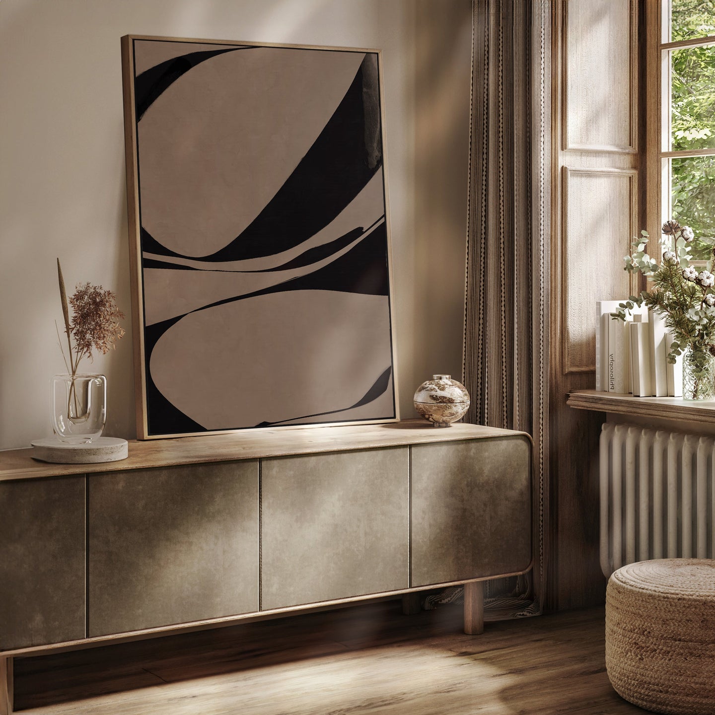 Tableau vertical aux nuances subtiles et aux traits délicatement dessinés, signé Kupko, idéal pour une décoration à la fois moderne et apaisante.