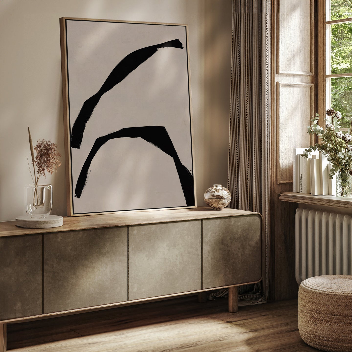 Tableau vertical aux tons neutres et aux courbes élégantes, signé Kupko, conçu pour sublimer votre intérieur avec finesse et modernité.