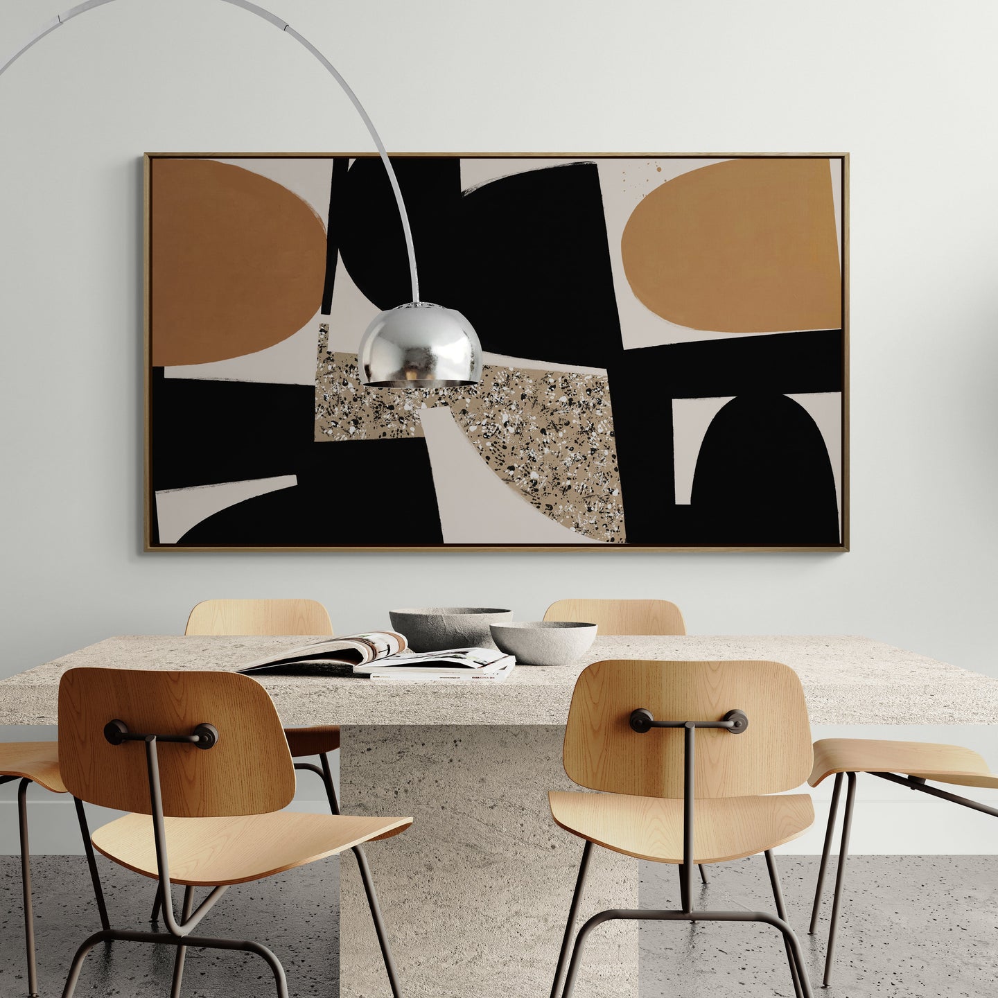 Grand tableau aux lignes douces et aux couleurs subtiles, signé Kupko, idéal pour apporter une touche d’harmonie et de modernité à votre espace.