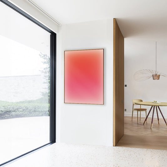 Tableau mural orange dégradé – Saki, collection Vera Sunny par Kupko, encadrement bois naturel